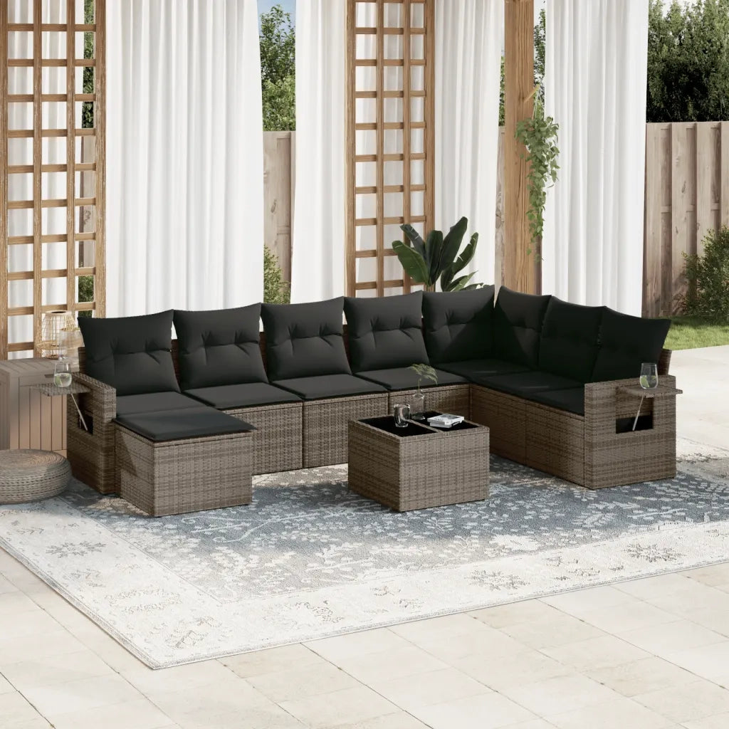 Set Divano da Giardino 9 pz con Cuscini Grigio in Polyrattan 3252907