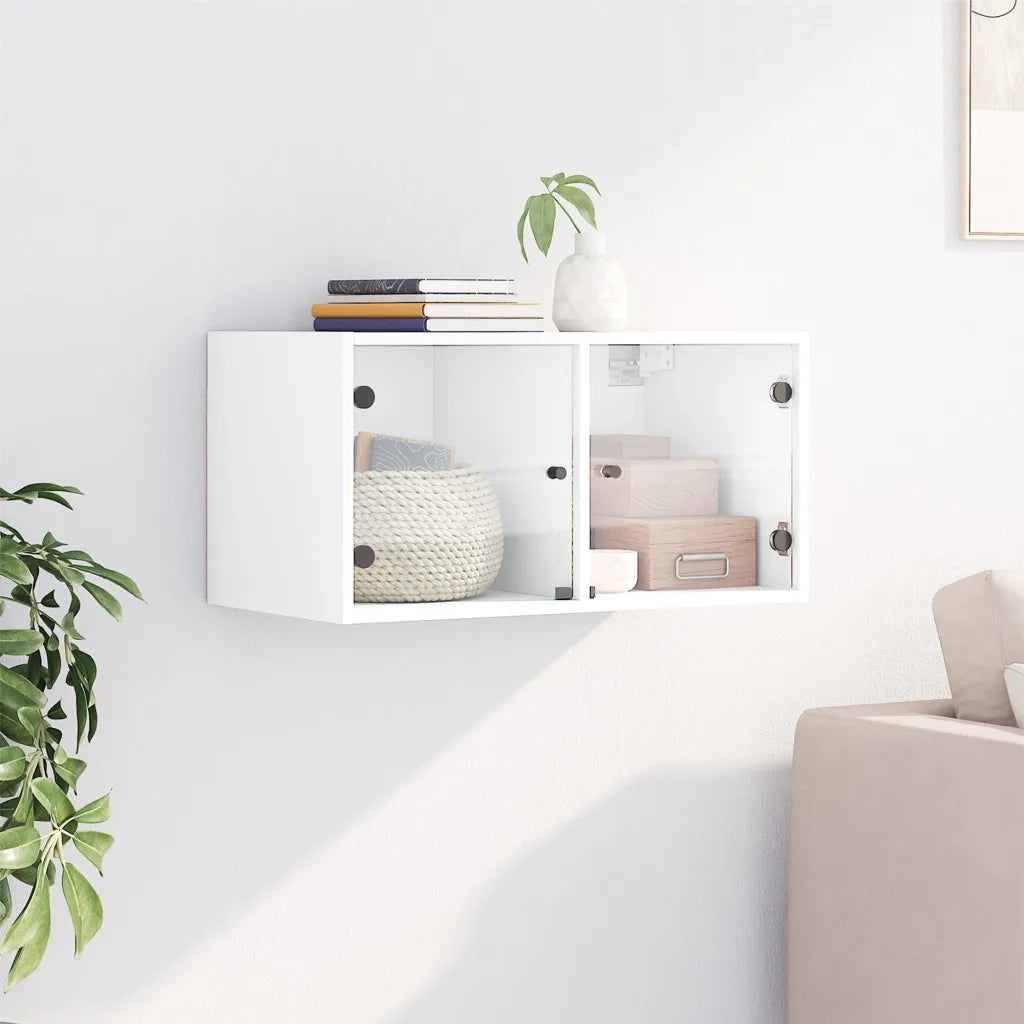 Armadietto a Muro | Mobile a Muro con Ante in Vetro Bianco 68,5x37x35 cm