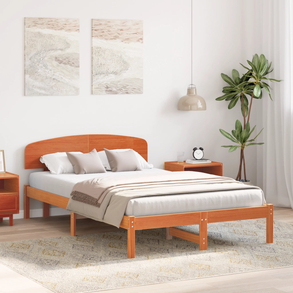 Struttura Letto Marrone Cerato 140x190 cm Legno Massello di Pino