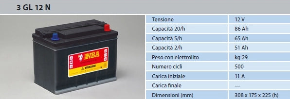 BATTERIA NBA ERMETICA AL GEL 3GL12N 12V 86AH
