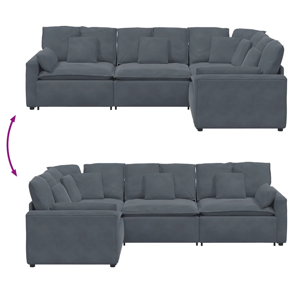 Divano Modulare con Cuscini in Velluto Grigio Scuro 3321160