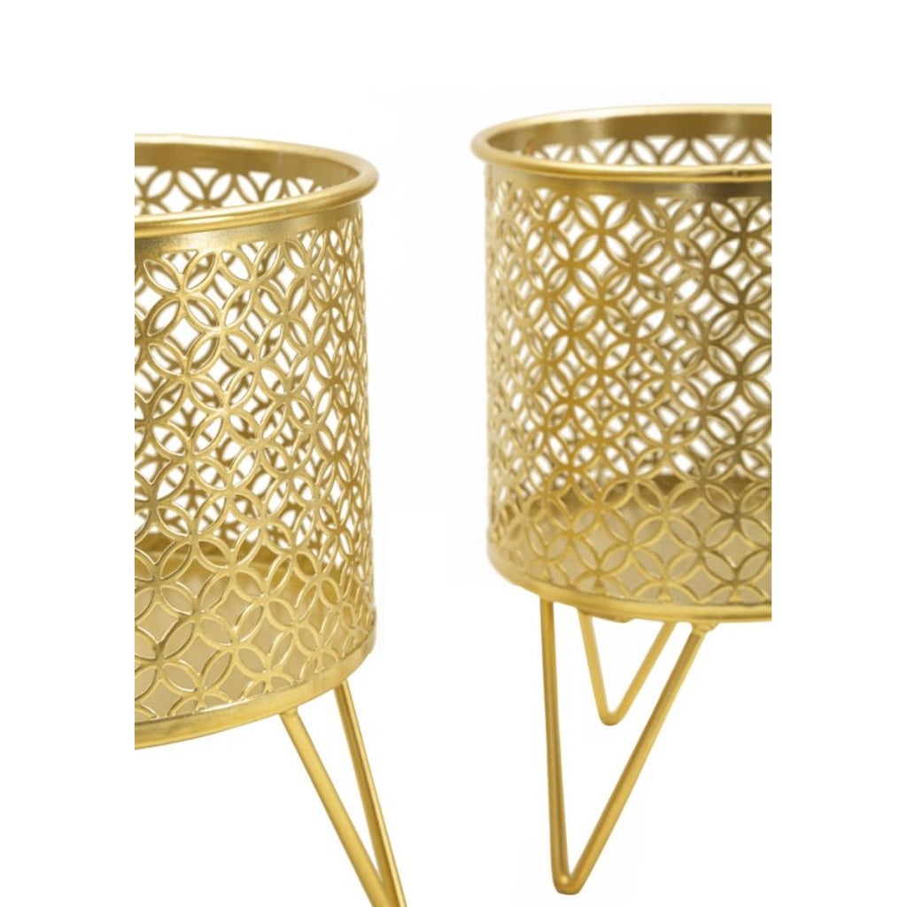 Set di 2 Vasi per Piante VKH413, Oro, Metallo, 16x16x20 cm