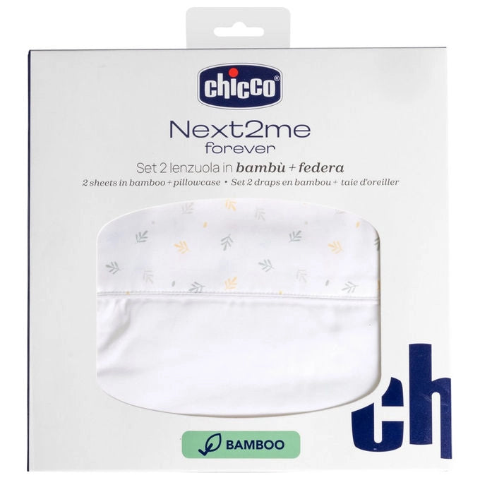 Chicco 09101123350990 Next2Me Forever Set Lenzuola 3 pezzi Bambu' 58x110 cm Fantasia Foglioline