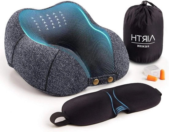 Necchi Supporto Viaggio con Schiuma di Supporto Premium - Incluso Sacco da Sonno e Auricolari - Grigio Scuro