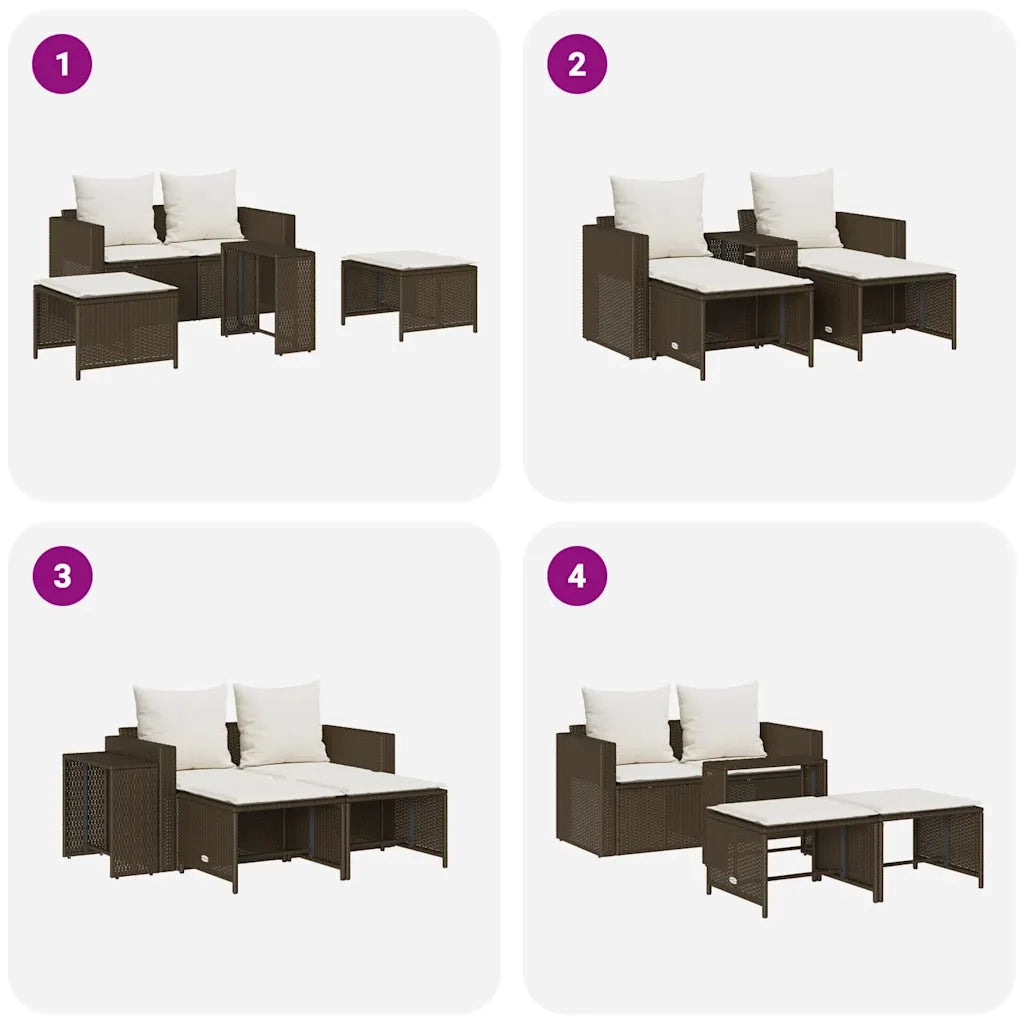 Set Divano da Giardino 5 pz con Cuscini Marrone in Polyrattan 4104164
