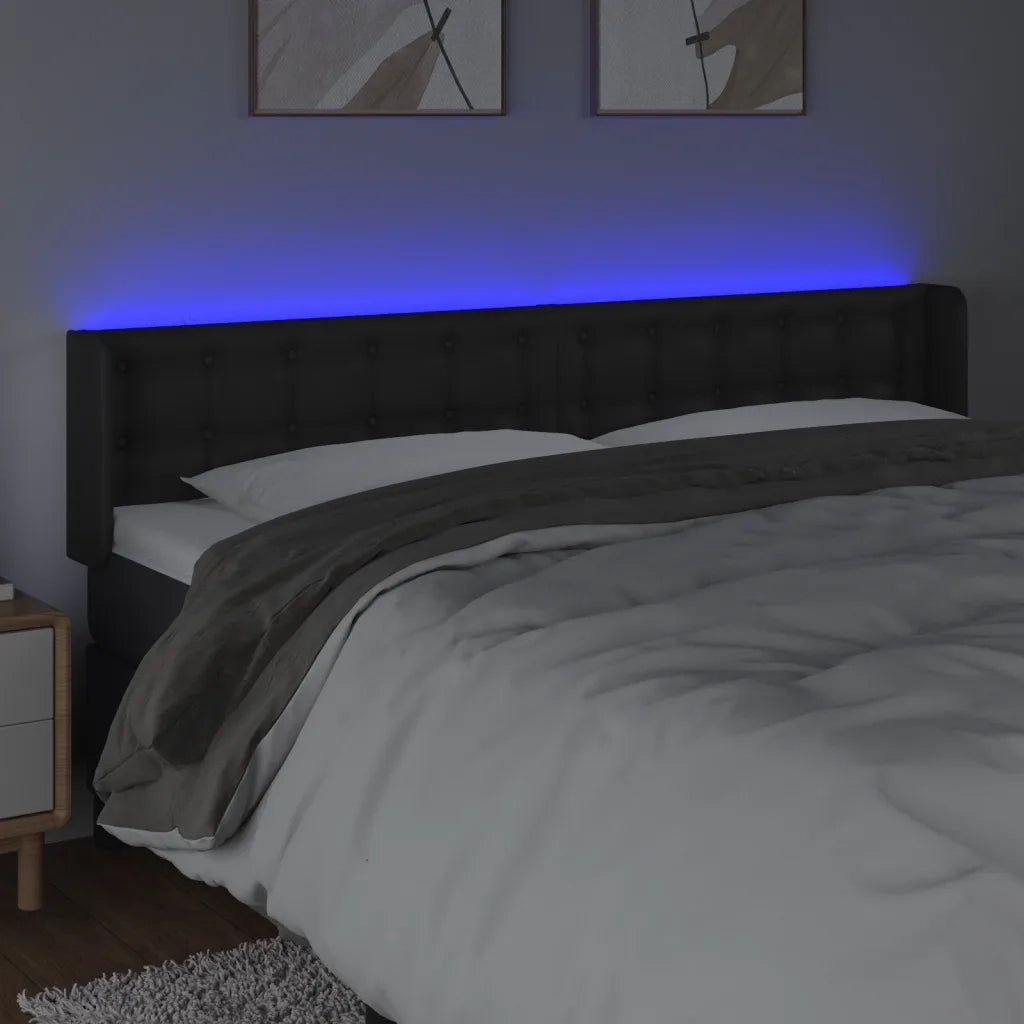 Testiera a LED Nera 183x16x78/88 cm in Similpelle 3123338