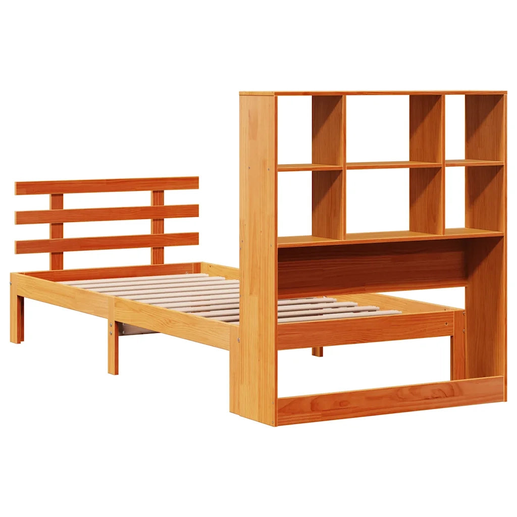 Letto Libreria senza Materasso-Struttura Letto con contenitore Marrone Cera 100x200 cm in Pino 530965