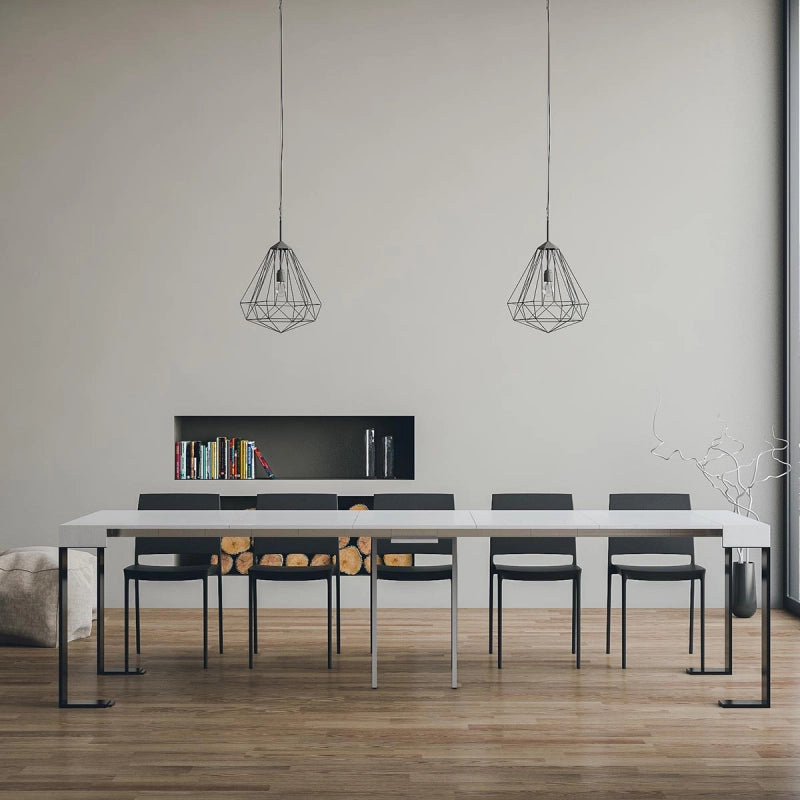 Consolle allungabile 90x40/300 cm Tecno telaio Antracite - Bianco Frassino