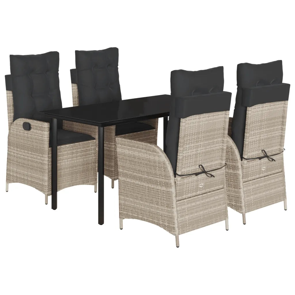 Set Pranzo da Giardino 5pz con Cuscini Grigio Chiaro Polyrattan