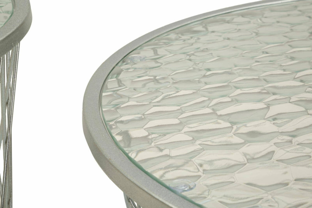 Set di 4 tavolini da salotto Cabiaglio, Tavolo basso da caffè, Portariviste per divano, Ripiano da soggiorno, 70x70 h55 cm, Argento