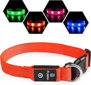 Collare per cani con illuminazione LED, ricaricabile, lampeggiante, riflettente, regolabile, robusto, per cani grandi, medi e piccoli, colore arancione