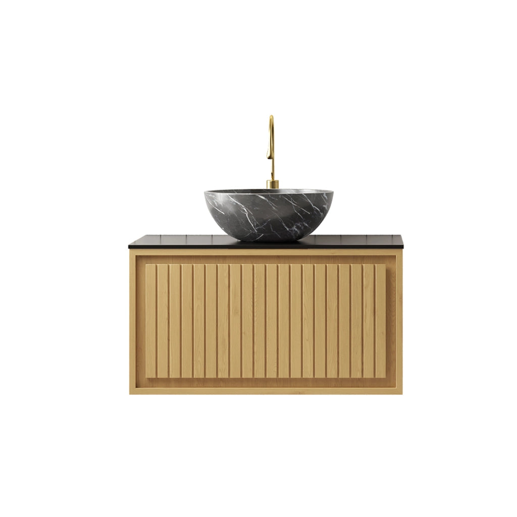 Mobile sottolavabo con lavabo in ceramica e piano in pietra sinterizzata, 1 cassetto per bagno, nero, 76 × 48 × 55.1 cm