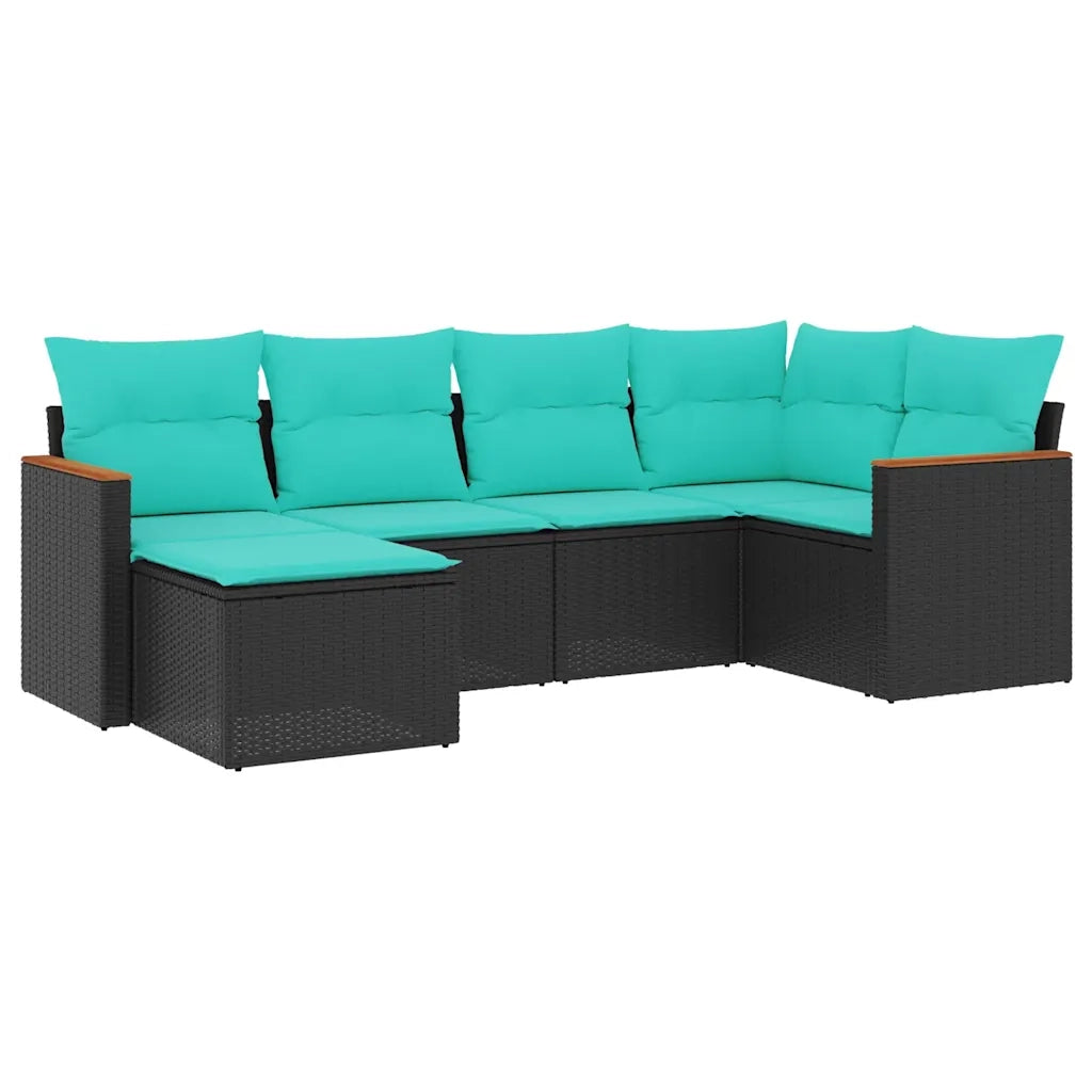 Set Divani da Giardino 6 pz con Cuscini Nero in Polyrattan 3226176