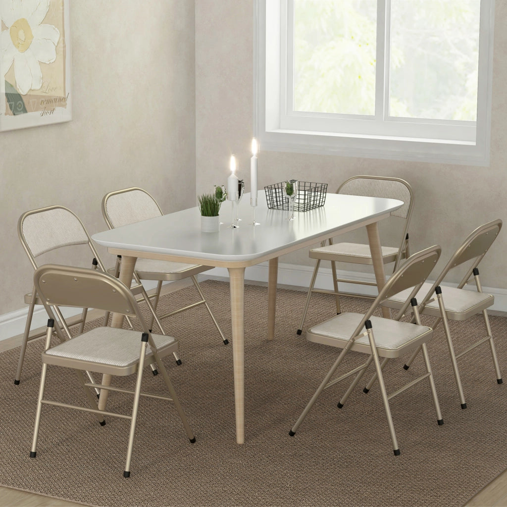 Set 6 Sedie Pieghevoli da Pranzo ¨C Xylo ¨C Struttura Acciaio Rivestimento Tessuto Beige 45x46x78cm