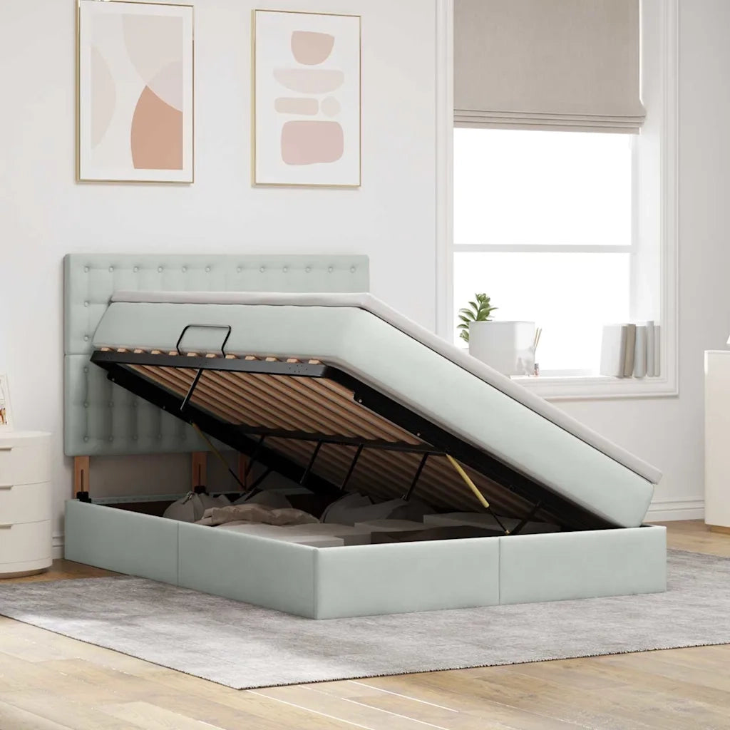 Letto con contenitore e materasso Grigio chiaro 140 x 190 cm