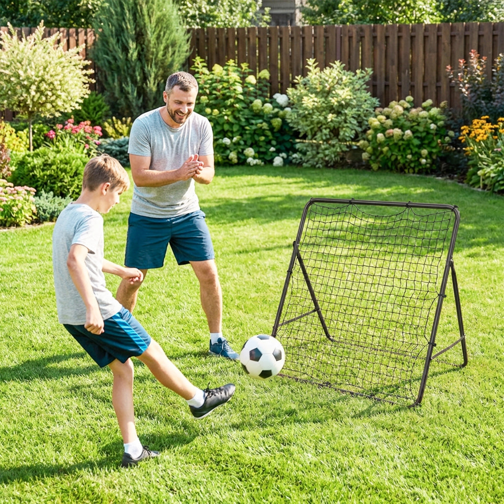 Rete di Rimbalzo per Calcio con 5 Angoli Regolabili Rete Multi-Sport per Allenamento in Acciaio e Nylon Nero