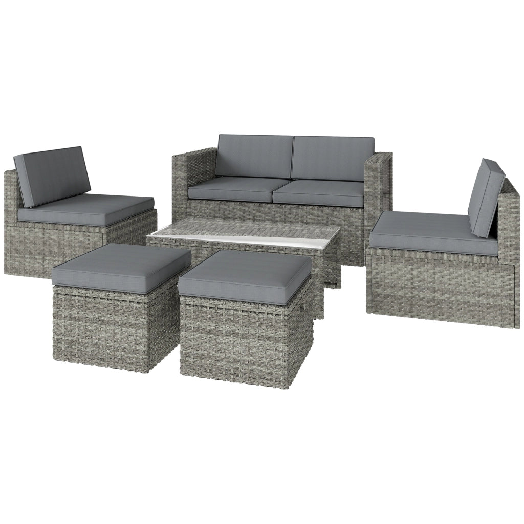 Set Giardino 6 Pezzi con Divano, Sedie, Tavolino e Pouf ¨C Zephmum ¨C Grigio Scuro, Polyrattan, Vetro