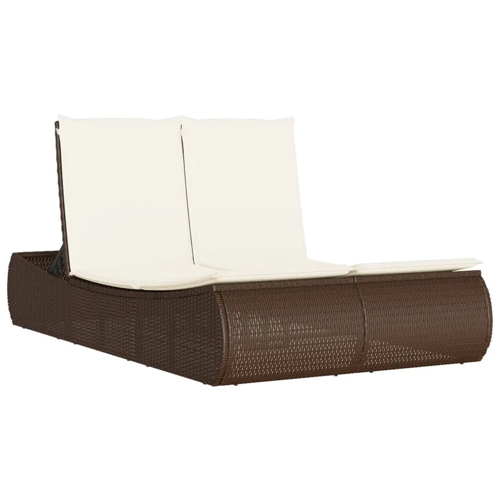 Lettino Prendisole con Cuscini Marrone in Polyrattan