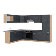 Cucina angolare completa R-Line Calce nera/Rovere dorato 287 x 227 cm PL Antracite Vicco