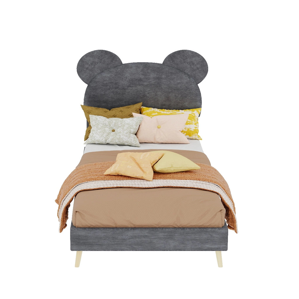 letto imbottito tessuto metallo grigio 90 x 200 cm