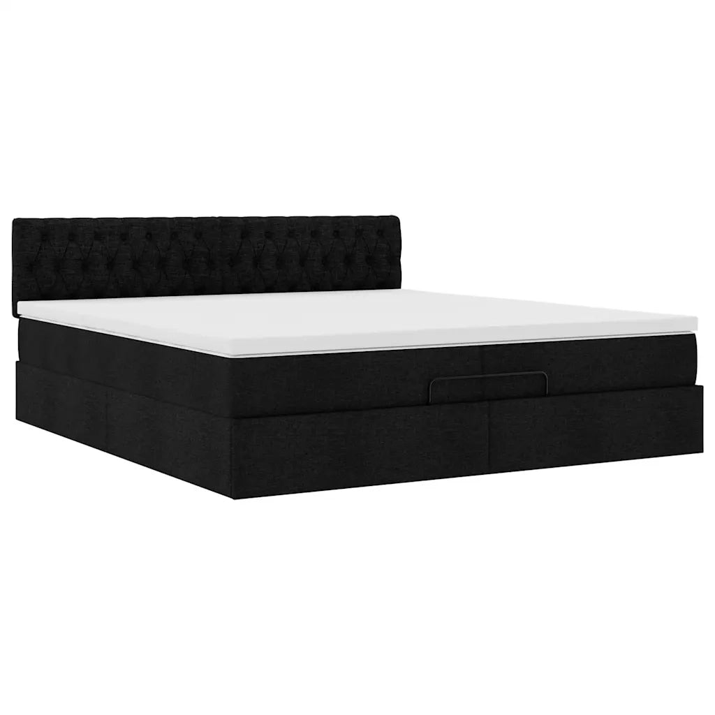 Struttura Letto Pouf con Materassi Nero 200x200 cm in Tessuto