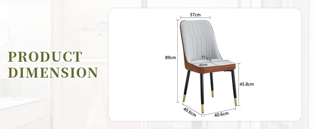Set di due sedie da pranzo moderne e semplici, con schienale in similpelle bicolore (grigio chiaro e marrone) e gambe in metallo nero. Ideali per sale