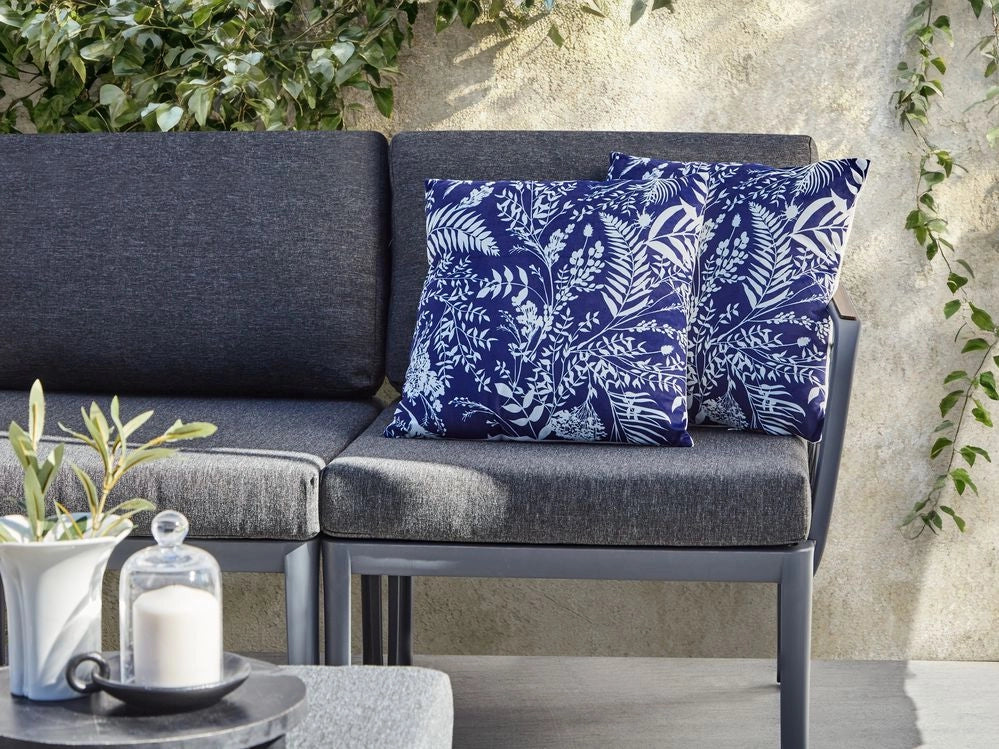 Set di 2 cuscini da esterno Accessori da giardino Motivo vegetale 45 x 45 cm Blu