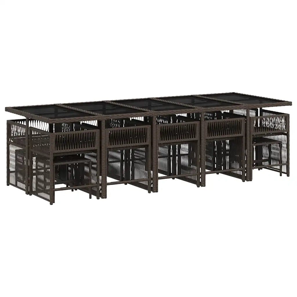 Set da Pranzo da Giardino 15 pz con Cuscini Marrone Polyrattan 3211713