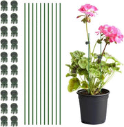 10 supporti per piante in verde scuro e 20 clip per piante - bastoncini per piante flessibili
