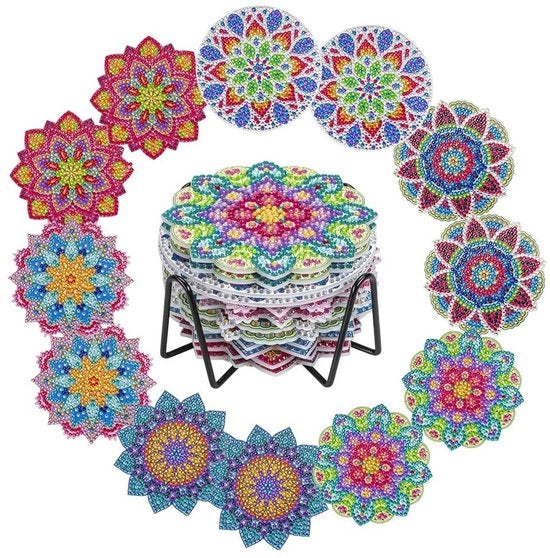 12 Sostegni per Diamond Painting con Standard Metallico | 12 Sostegni in Legno | Inclusi Diamanti e Strumenti | 29 Pezzi (Mandala 03)