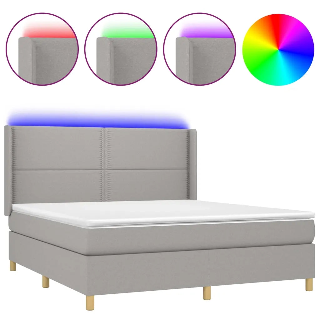 Letto a Molle Materasso e LED Grigio Chiaro 180x200 cm Tessuto 3138813