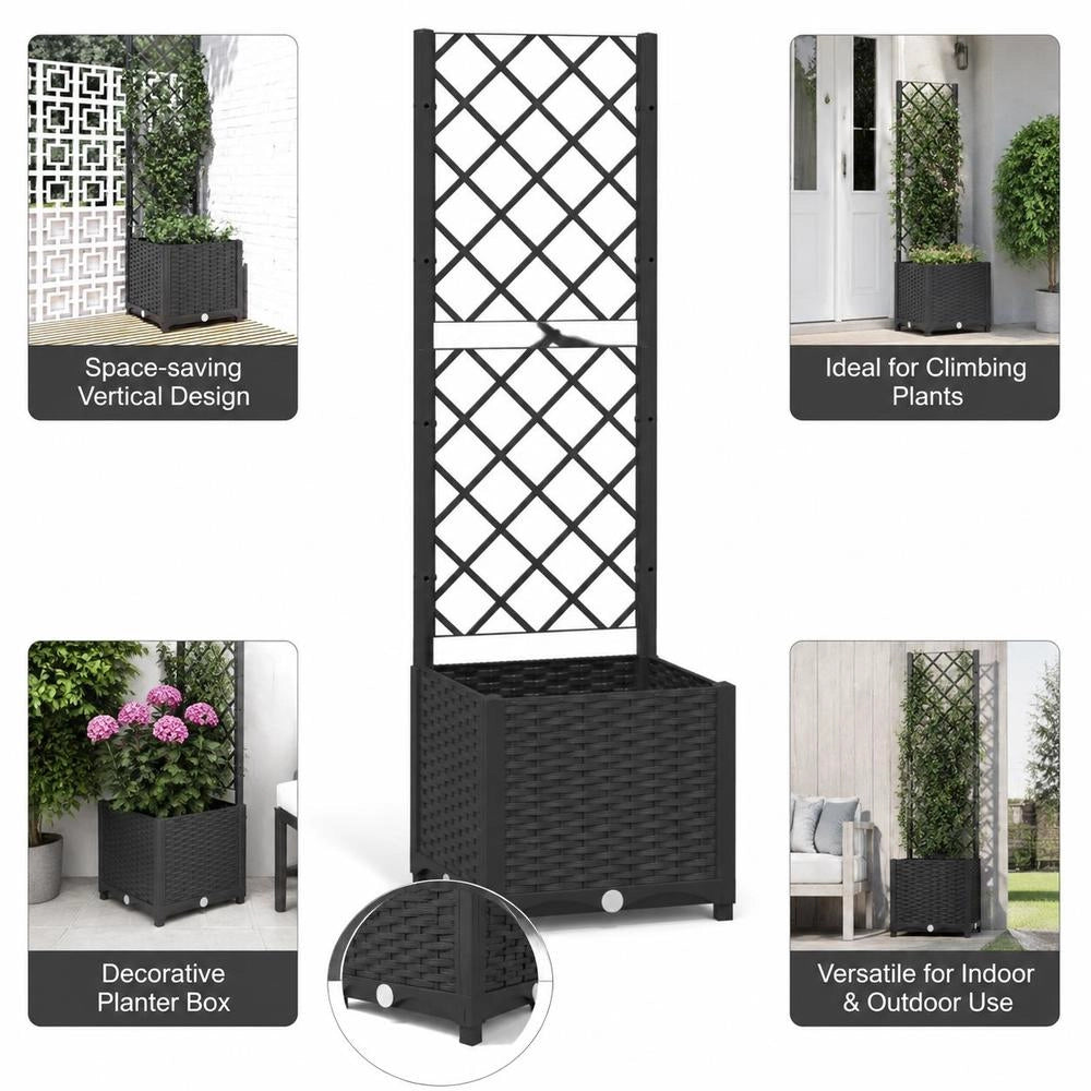 Garden Planter With Trellis Black 40 X 40 X 136 Cm PP