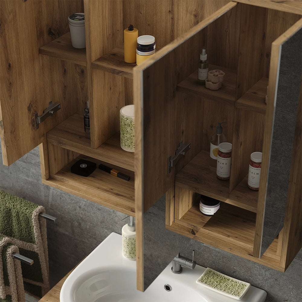 Armadietto con specchio Beatrice Cachemire/Rovere artigianale 80 x 72 cm Vicco