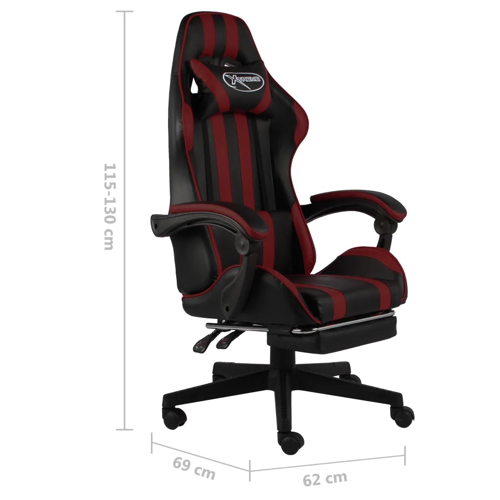 Sedia da Ufficio | Sedia da Gaming con Poggiapiedi Nero e Rosso Vino in Similpelle