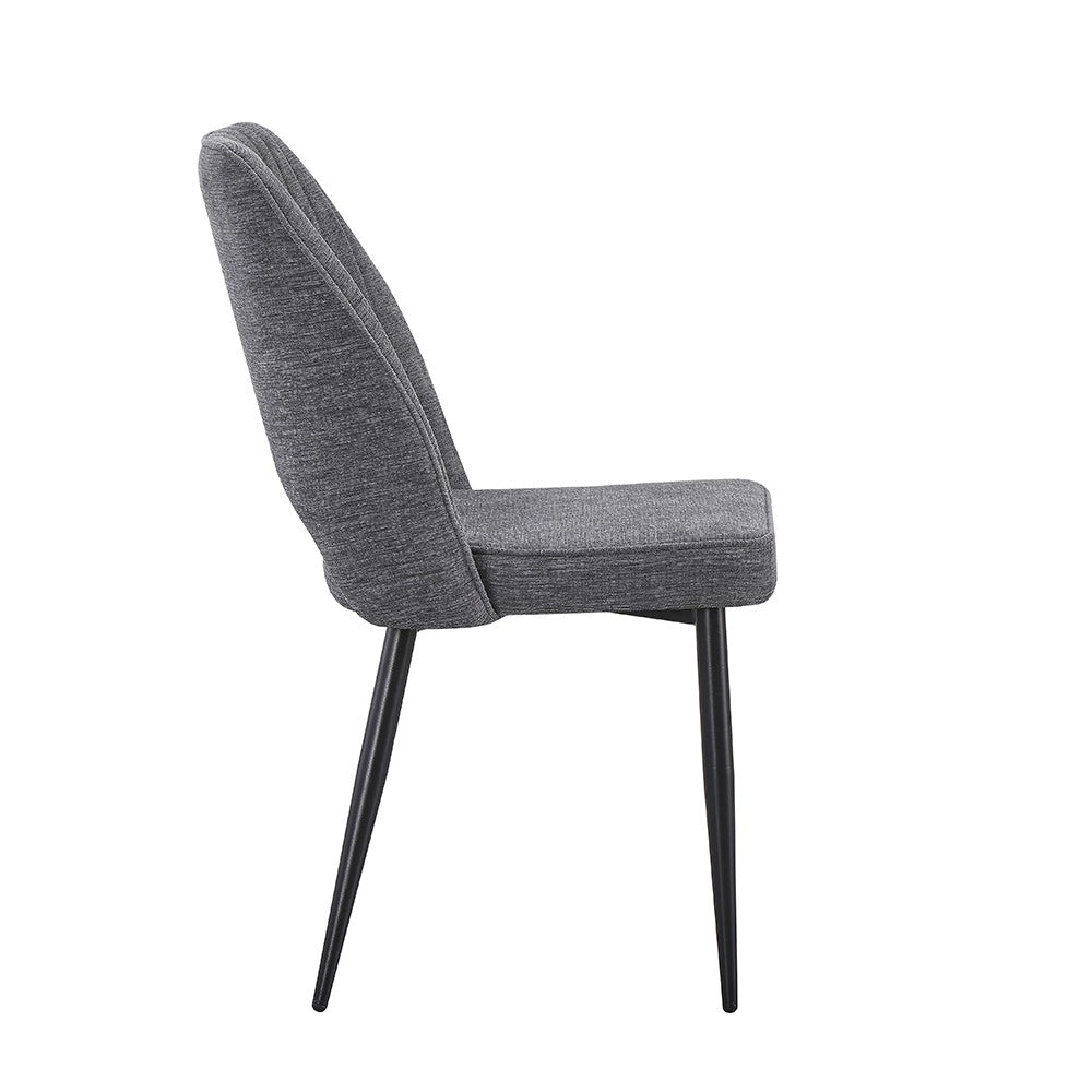 Set 4 Sedia Naila grigio con Schienale Trapuntato a Righe Verticali e Gambe in Metallo Nero
