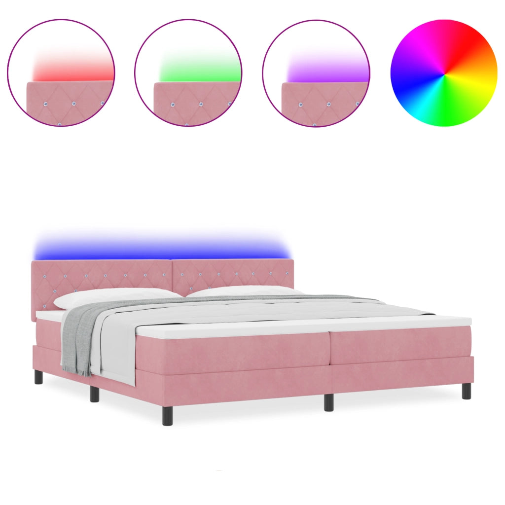 Letto a box spring con materasso e LED Rosa 200x200 cm in velluto