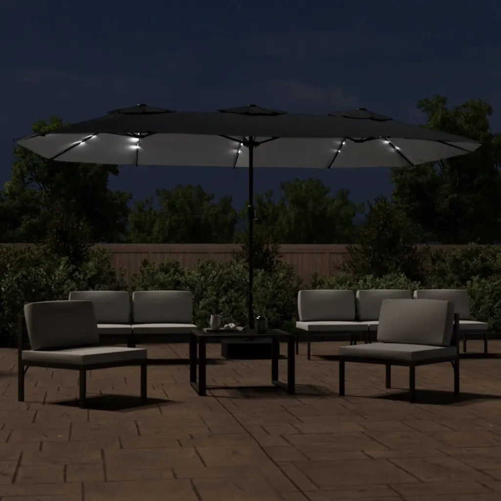 Ombrellone a Doppia Testa con LED Nero 449x265 cm 362959