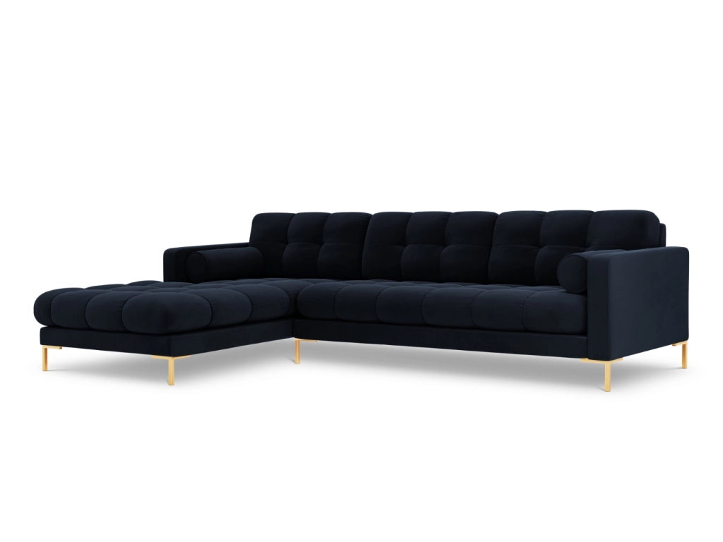 Cosmopolitan Design - Divano angolare sinistro "Bali" 5 posti in velluto blu scuro 