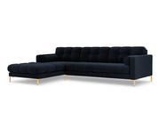 Cosmopolitan Design - Divano angolare sinistro "Bali" 5 posti in velluto blu scuro 
