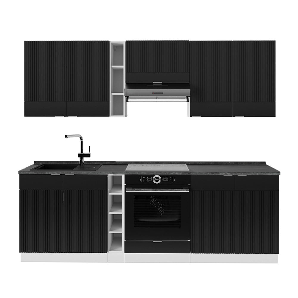 Cucina componibile Fame-Line Nero rigato/Bianco 235 cm, PL Antracite Vicco