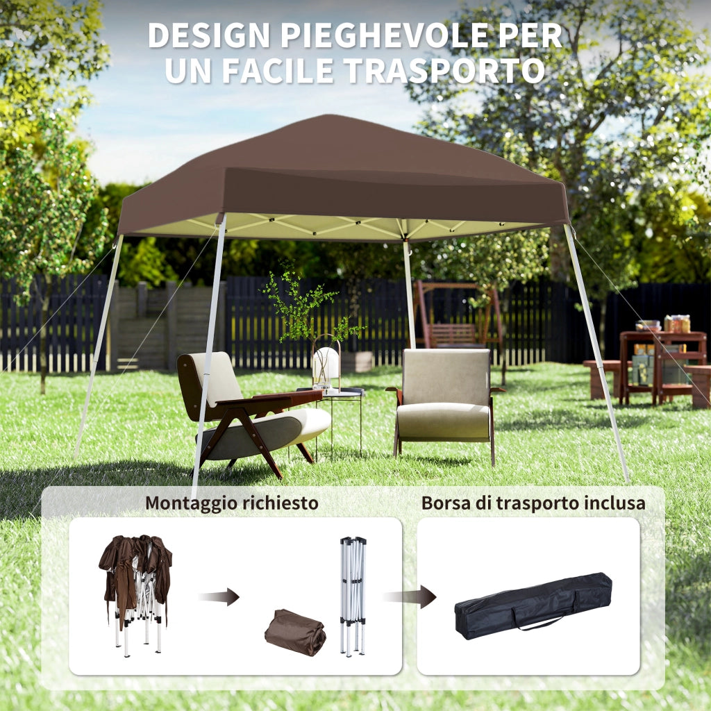 Gazebo Pieghevole da Giardino 2.4x2.4m con Struttura in Acciaio e Corde Antivento, Caff¨¨