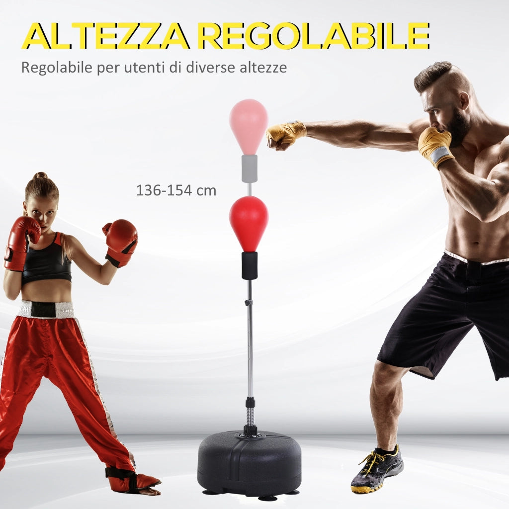 Punching Ball ad Altezza Regolabile con Guanti Boxe. in Acciaio. Finta Pelle e PE. ?48x136-154 cm. Nero e Rosso