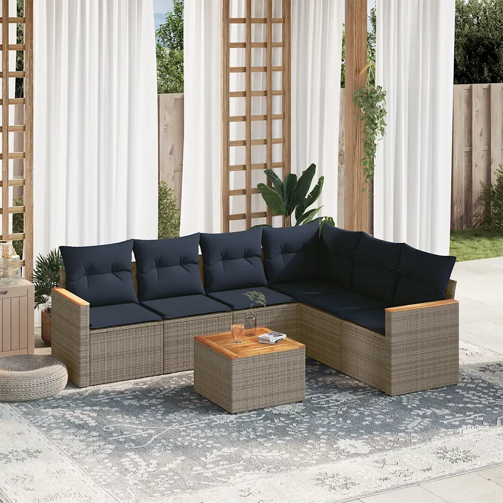 Set Divani da Giardino 7 pz con Cuscini Grigio in Polyrattan 3226012