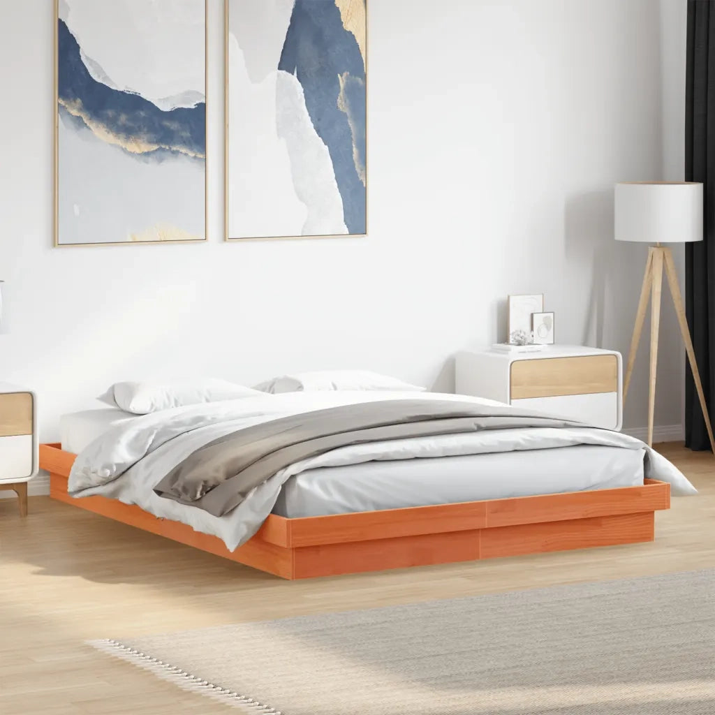 Giroletto Marrone Cera con LED-Struttura Letto 160x200 cm Legno Massello Pino