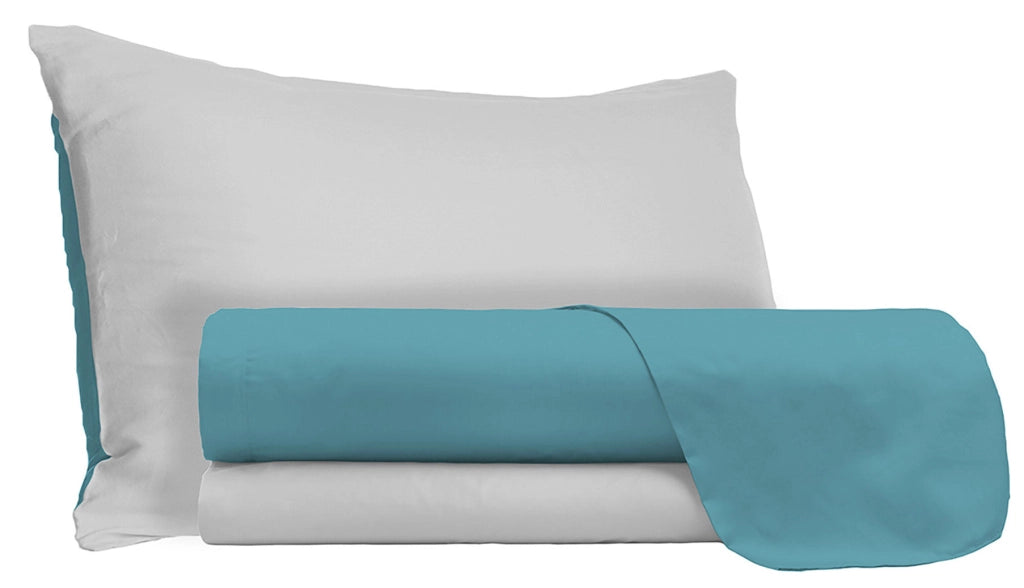 Set Lenzuola Singolo Sopra Sotto e Federe Doubleface Ottanio/Grigio Chiaro