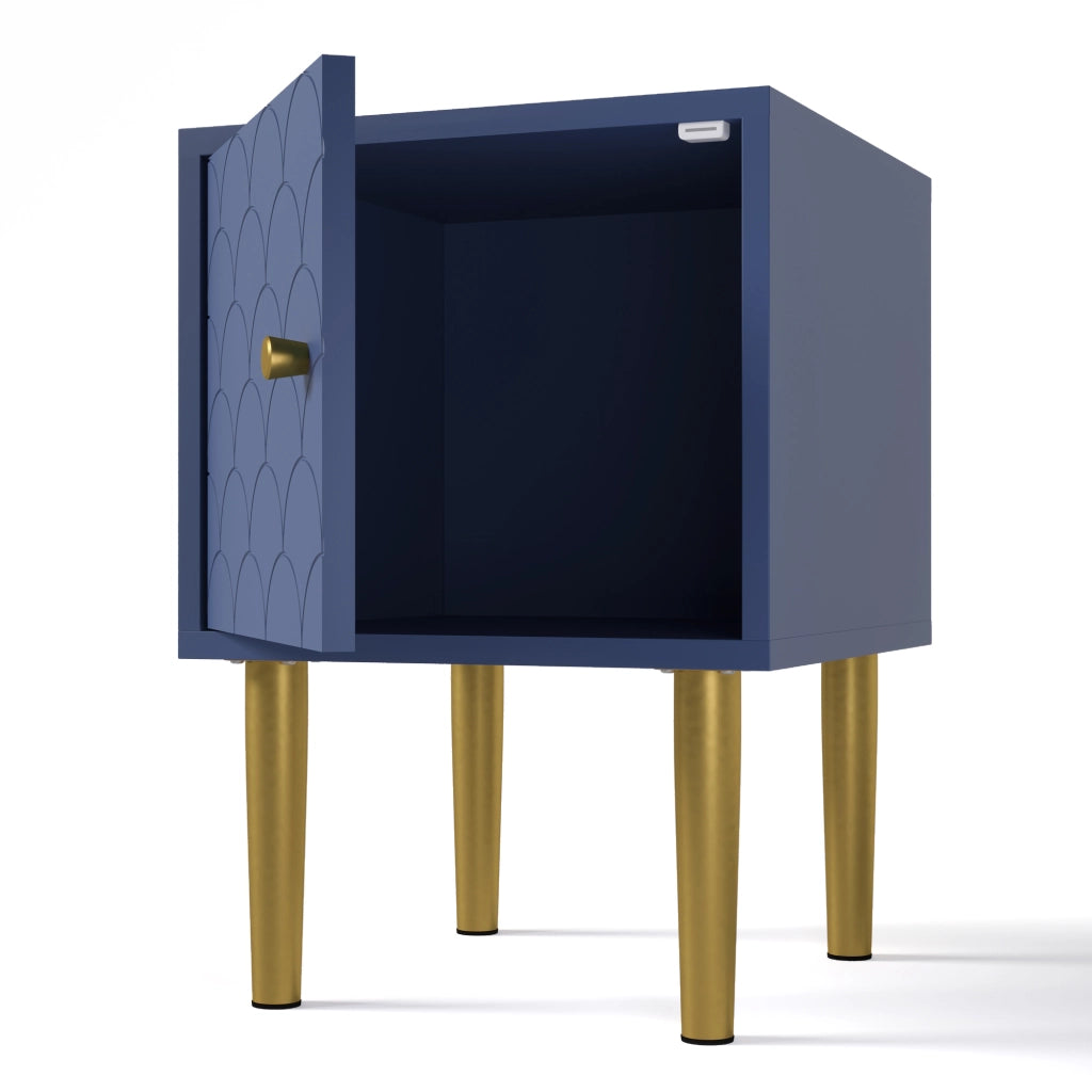 Comodino set da 2 con anta e gambe in metallo - per camera da letto - in legno - 35x35x51 cm - blu navy