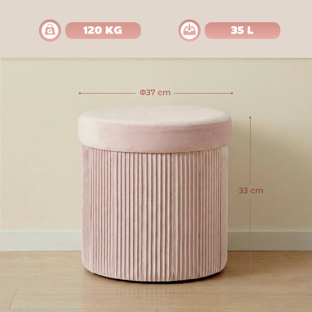 Pouf contenitore ¨C Xylo ¨C velluto rosa rotondo 38x38x38 cm 35L