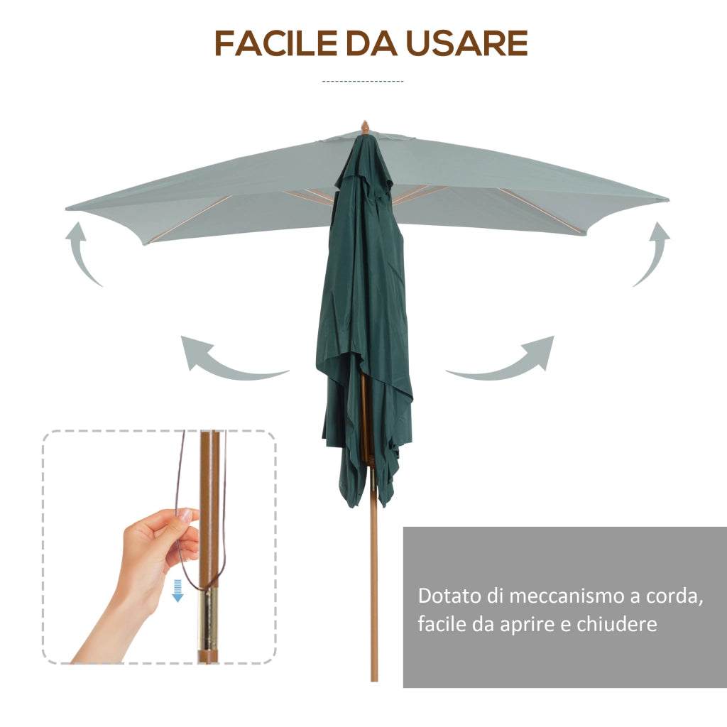 Ombrellone da Giardino in Legno e Bamb¨´ ¨C zephmum ¨C Verde 2x3 m