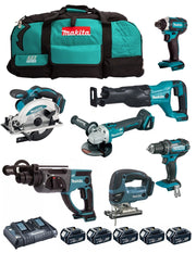 MAKITA Kit DLX7013PT1 (DDF482 + DGA504 + DHR202 + DJR186 + DJV180 + DSS610 + DTD152 + 5 x 5,0 Ah + DC18RD + LXT600)