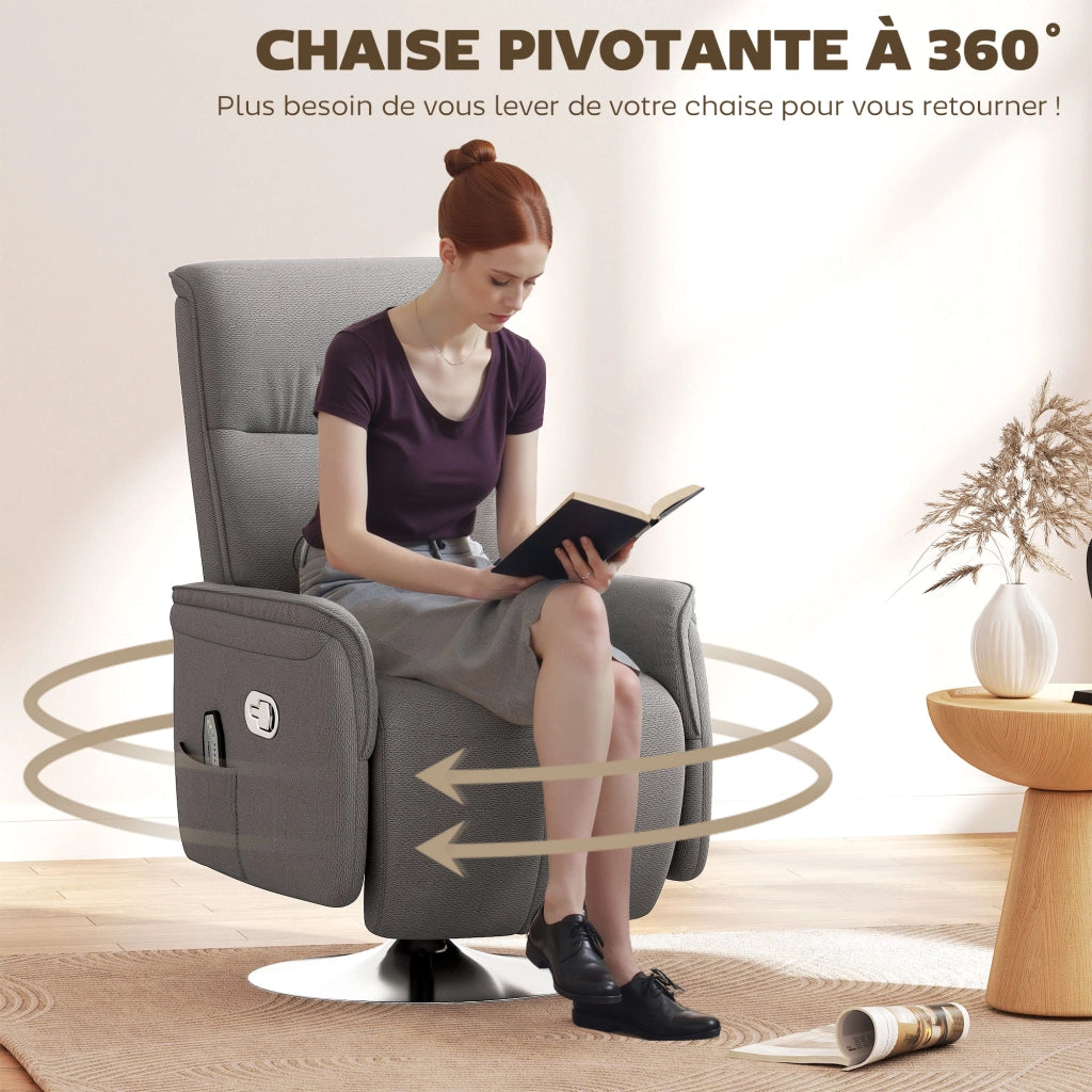 Poltrona relax massaggiante reclinabile girevole ¨C zephmum ¨C grigio 68,5x77x117 cm